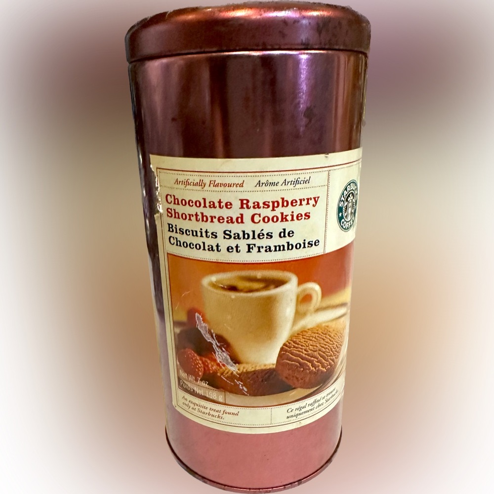 VTG 2001 RARE STARBUCKS RASPBERRY CHOCOLATE SHORTBREAD COLLECTIBLE TIN PINK 6.75
